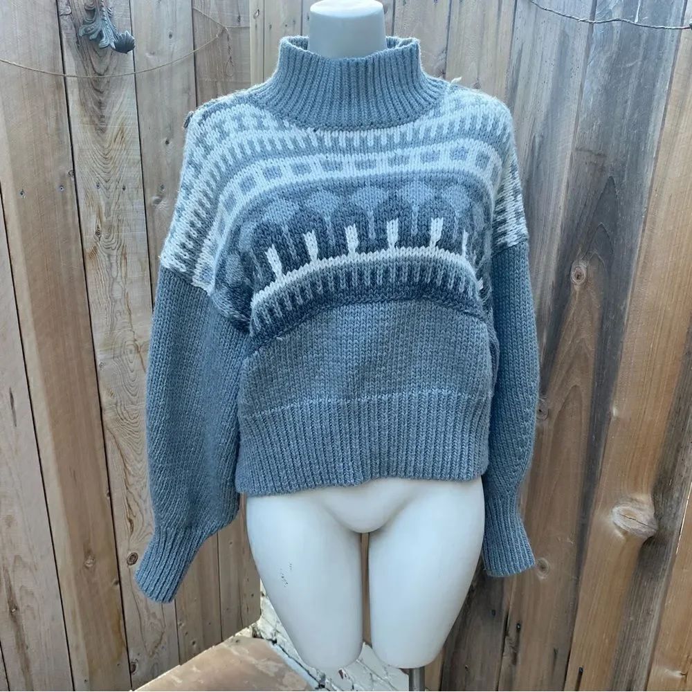 Pringle Of Scotland H&M Jacquard-knit Gray Turtleneck Sweater Size Small
